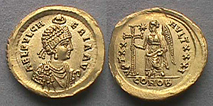 5th century Byzantine coins with the imprint of Empress Pulcheria